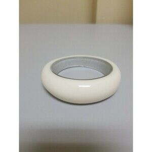 Vintage Laminated LUCITE Plastic Ivory and Clear Asymmetrical BANGLE BRACELET